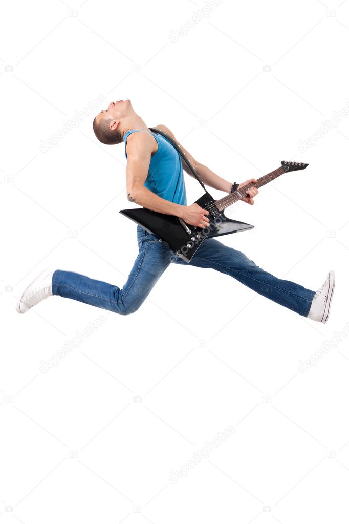 Awesome guitar player jumps