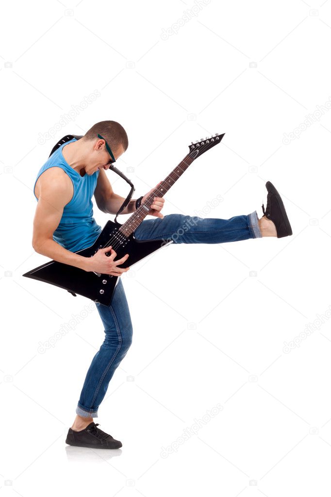 Kicking guitarist