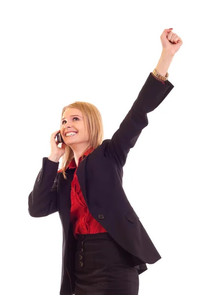 Vrouw op het winnende telefoon — Stockfoto