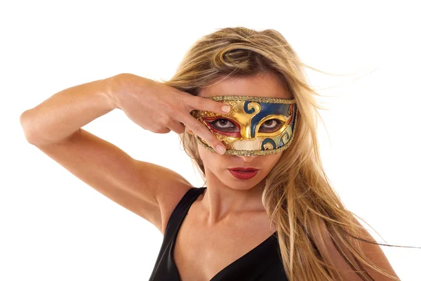 Κοπέλα φορώντας μια μάσκα της εκλεκτής ποιότητας — Φωτογραφία Αρχείου