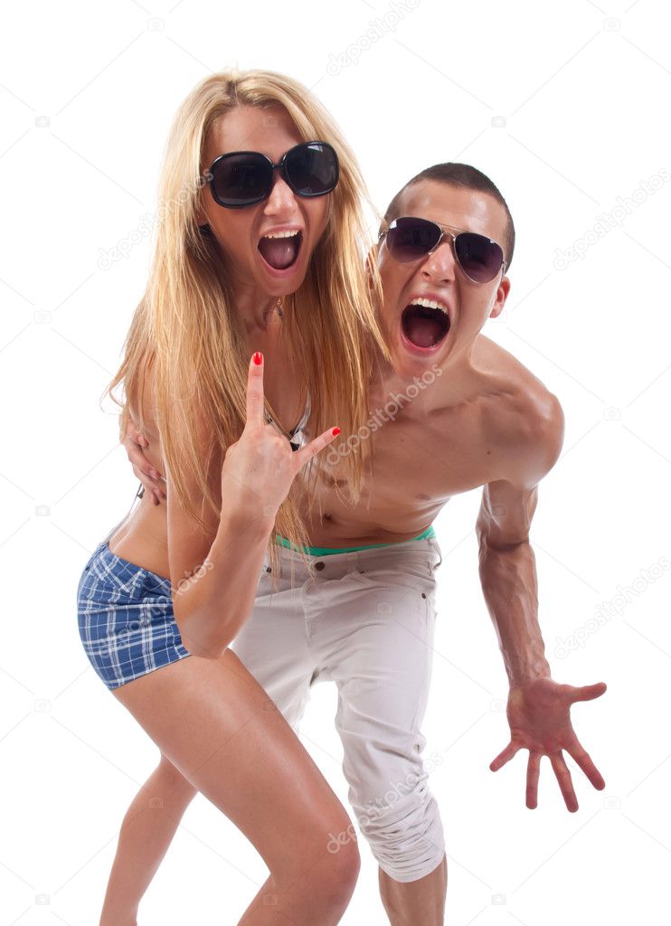 Party couple screaming