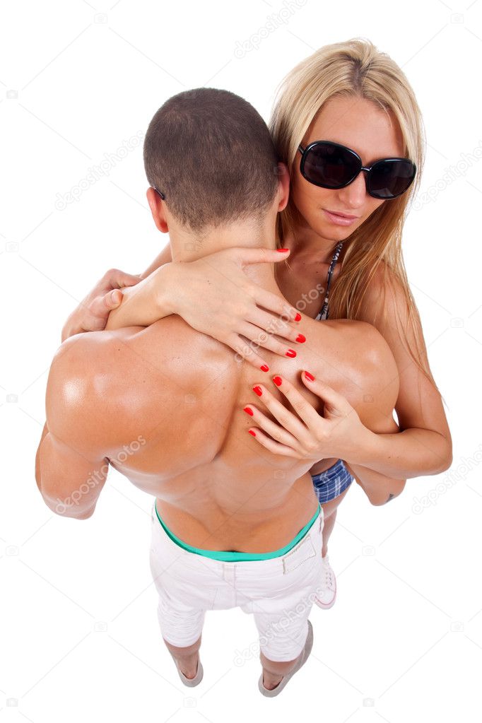 Woman embrasing man