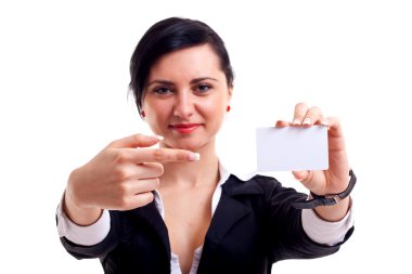 Business woman showing card