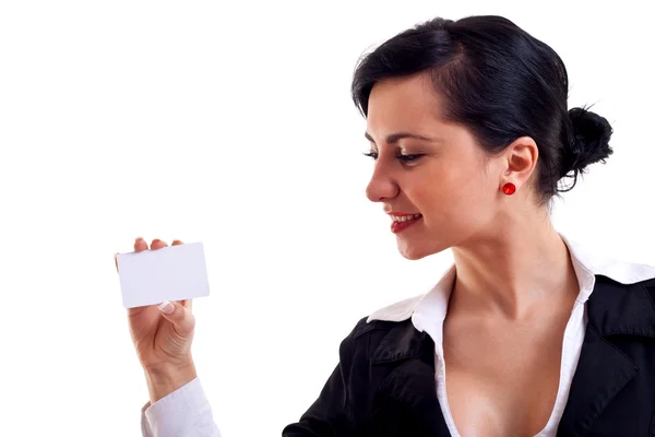 Ділова жінка, що показує картку — стокове фото