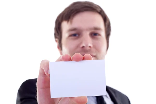 Ember átadja egy üres névjegykártya — Stock Fotó