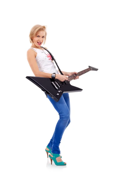 Vrouw met de gitaar — Stockfoto