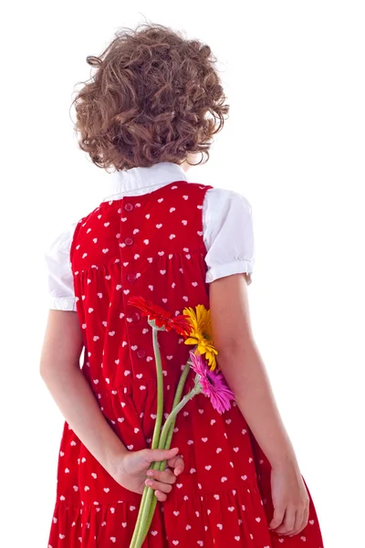 Meisje met bloem verrassing — Stockfoto
