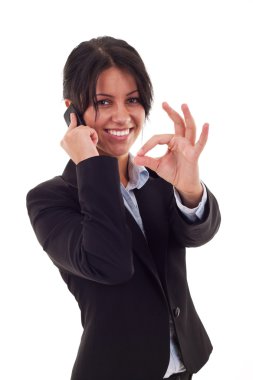 Woman with phone and ok sign clipart