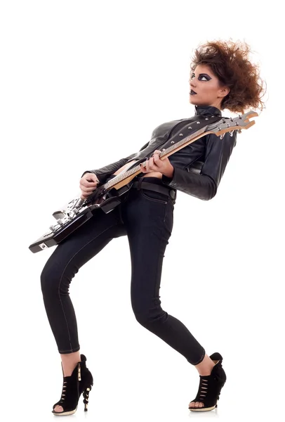 Mulher tocando guitarra elétrica — Fotografia de Stock