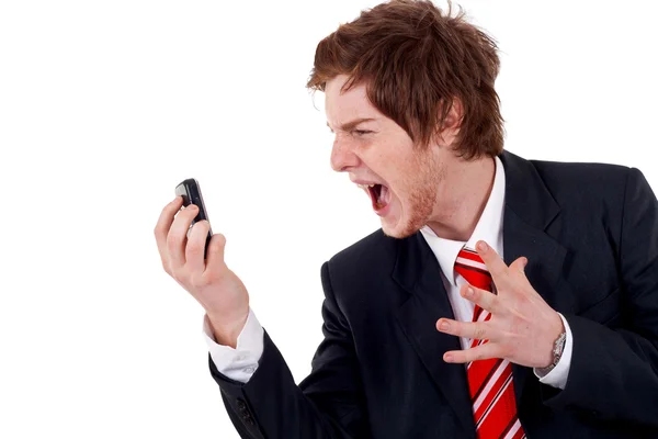 Uomo d'affari urla al telefono — Foto Stock