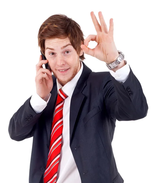Man on the phone approving — Stock Photo, Image