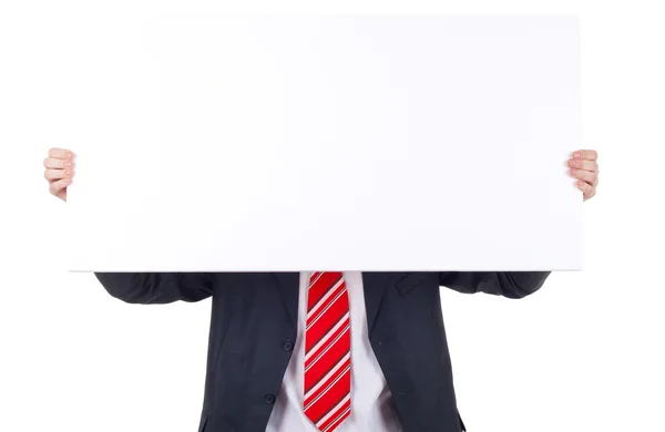 Business man holding banner — Stock Photo, Image