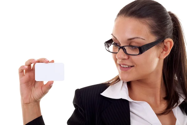 Businesswoman with card — Stock Photo, Image