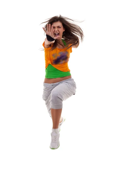 Woman breakdancer jumping — Stock Photo, Image