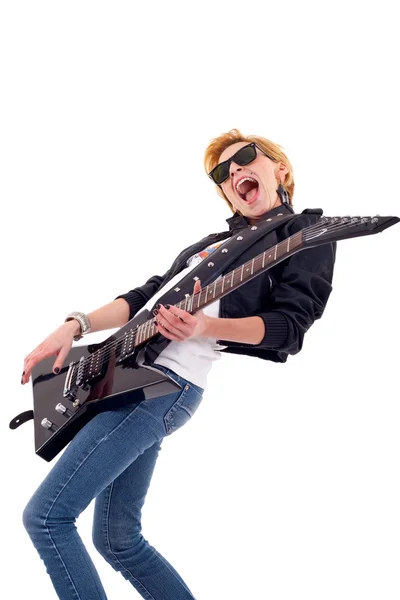 Passionerad kvinna gitarrist — Stockfoto
