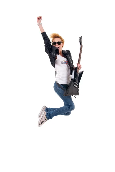 Gitarist springt — Stockfoto