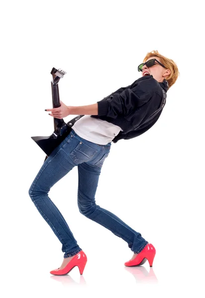 Tillbaka bilden av en kvinna gitarrist — Stockfoto