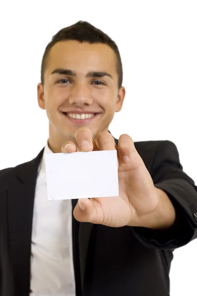 Uomo che regge una carta bianca — Foto Stock