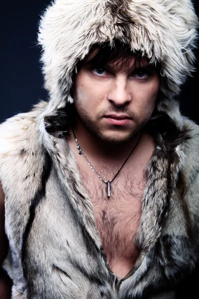 stock image Portrait fashion men in fur