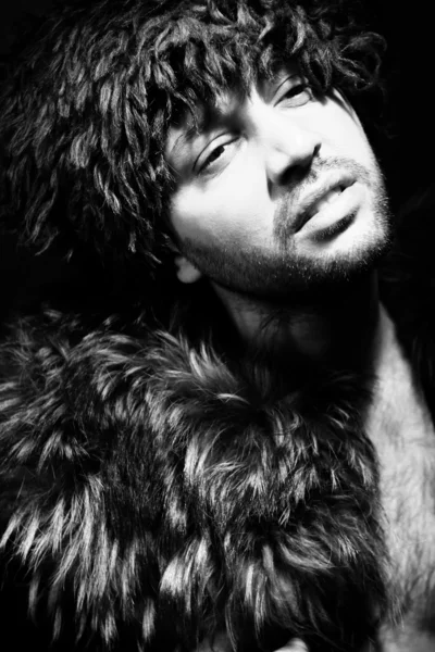 Portrait fashion men in fur — Stock Photo, Image