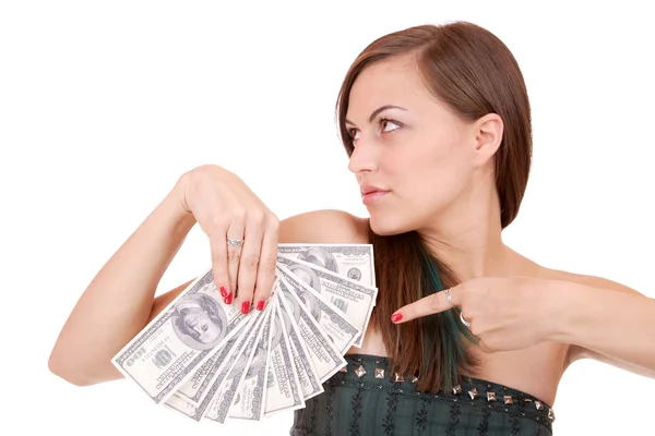 Atraktivní žena s 100 dolarové bankovky — Stock fotografie