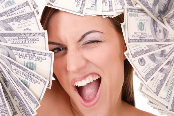Atrakcyjna kobieta ma 100 dolarowe — Zdjęcie stockowe