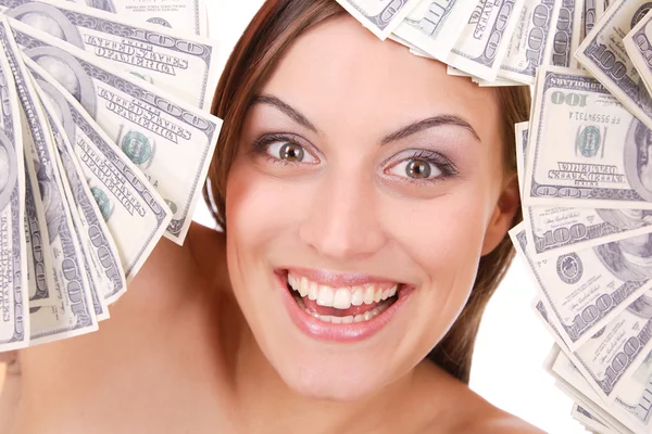 Attrayant femme prend des billets de 100 dollars — Photo