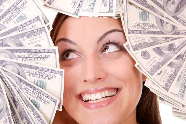 Donna attraente prende banconote da 100 dollari — Foto Stock
