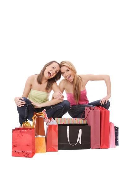Aislado dos mujeres de compras — Foto de Stock