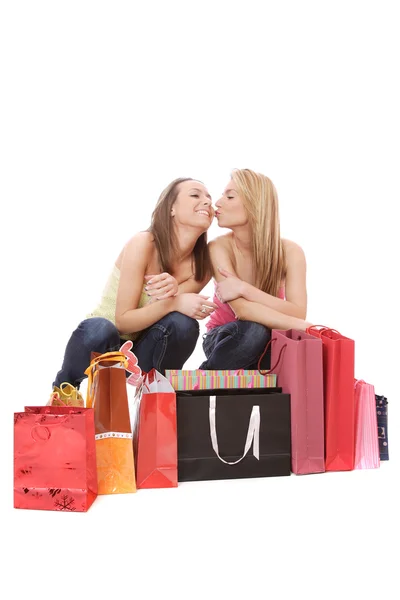 Isoladas duas mulheres de compras — Fotografia de Stock