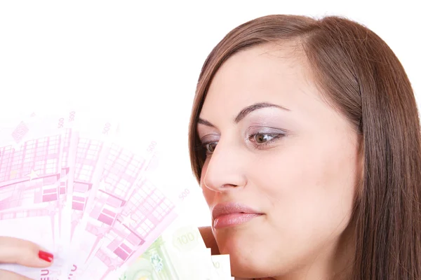 Picture of happy woman with money — Stock Photo, Image