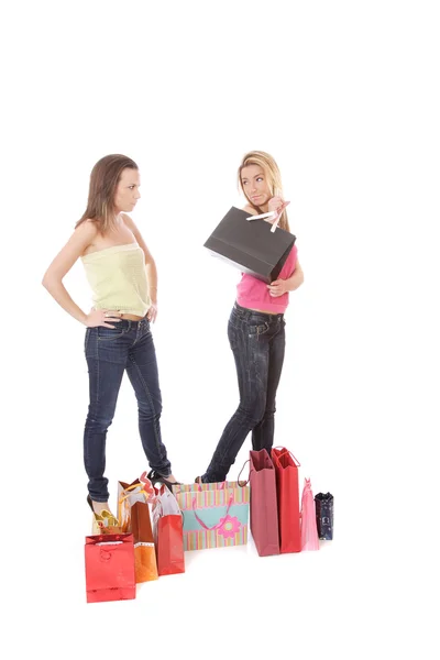 절연 된 2 명의 쇼핑 여자 — 스톡 사진