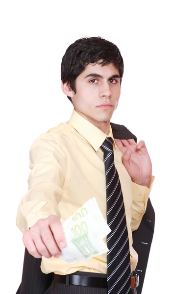Biznesmen trzyma pieniądze w ręce — Zdjęcie stockowe