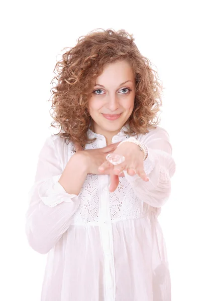 Young woman Holding a diamond — Stock Photo, Image
