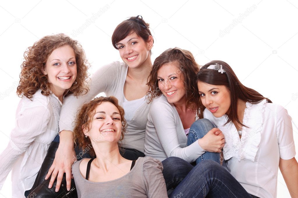 Group of happy pretty laughing girls