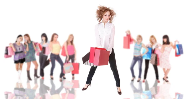 Skupina dívek, nakupování — Stock fotografie