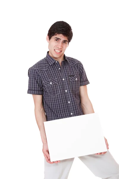 Casual man holding an add — Stock Photo, Image