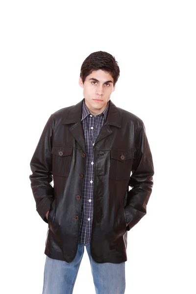 A handsome man in a leather jacket — Stock Photo, Image