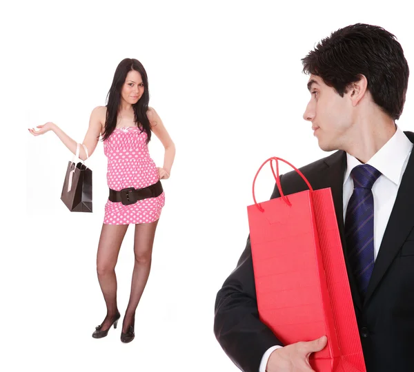 Casal com sacos de compras — Fotografia de Stock