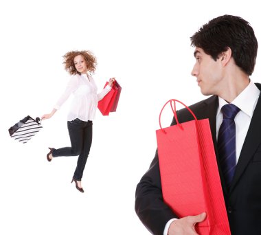 Couple with shopping bags clipart