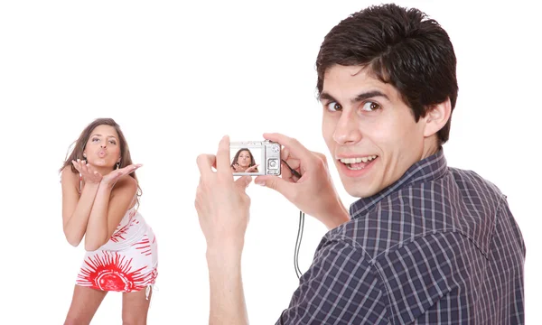 Чоловік фотографує дівчину — стокове фото