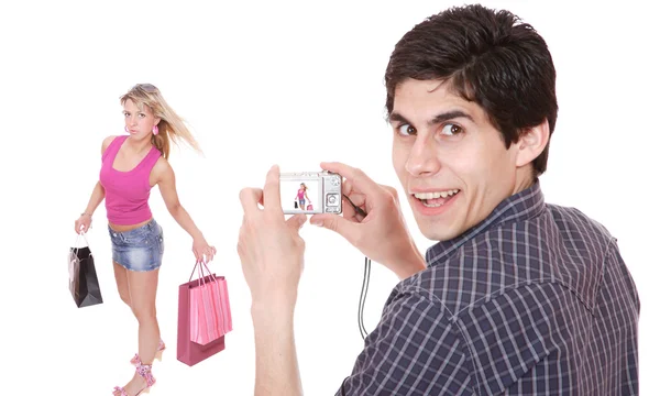 Man taking pictures of a girl — Stock Photo, Image