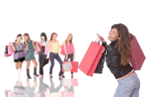 Mujer feliz con bolsas de compras — Foto de Stock