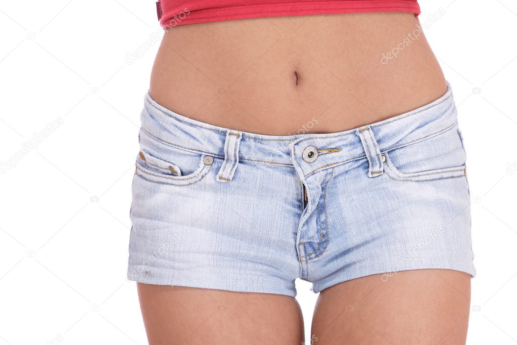 Young woman in jeans shorts