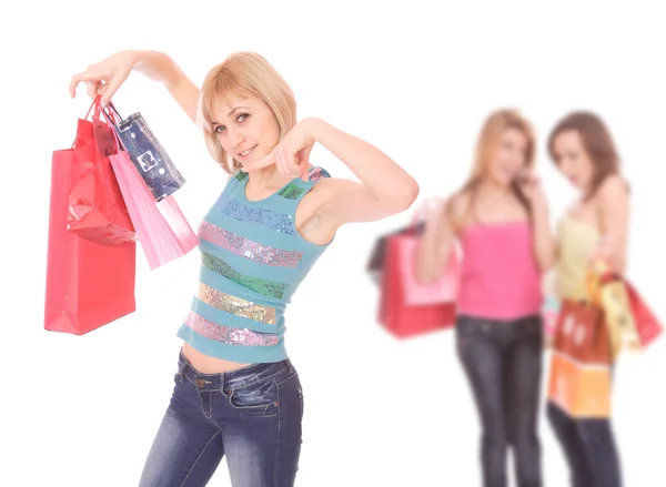 Skupina dívek, nakupování — Stock fotografie