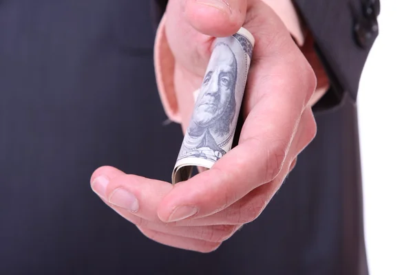 Pieniądze w biznesmena ręce — Zdjęcie stockowe