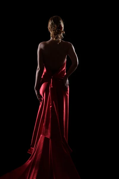 Vonzó szőke lány piros ruhában — Stock Fotó
