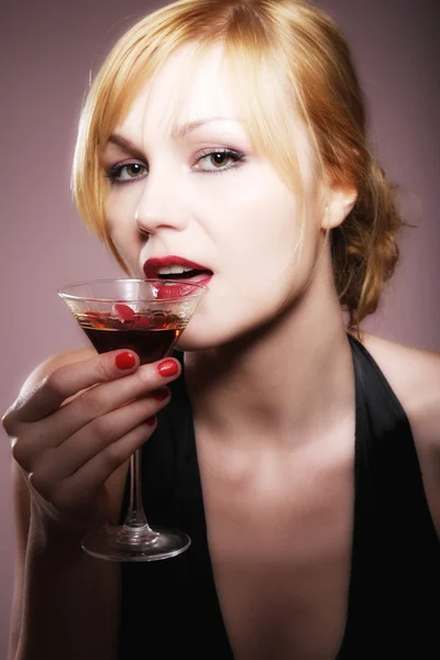 Beautiful blond woman with glass — Stock Photo, Image