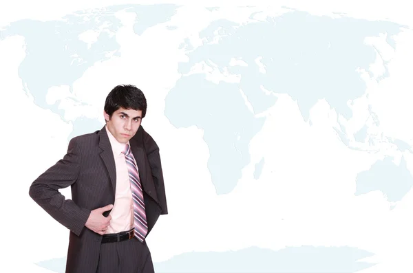 Hombre de negocios con mapa del mundo — Foto de Stock