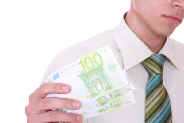 Money in a businessman hands Stock Photo